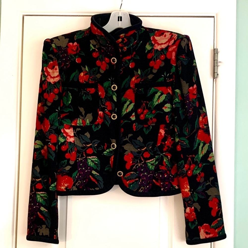 EMANUAL UNGARO PARALLELE PARIS VINTAGE 1989 BLACK FLORAL JACKET SIZE 10